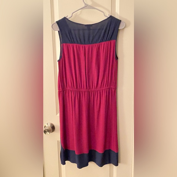 LOFT navy and fuchsia color block midi dress, size M. - Picture 2 of 4